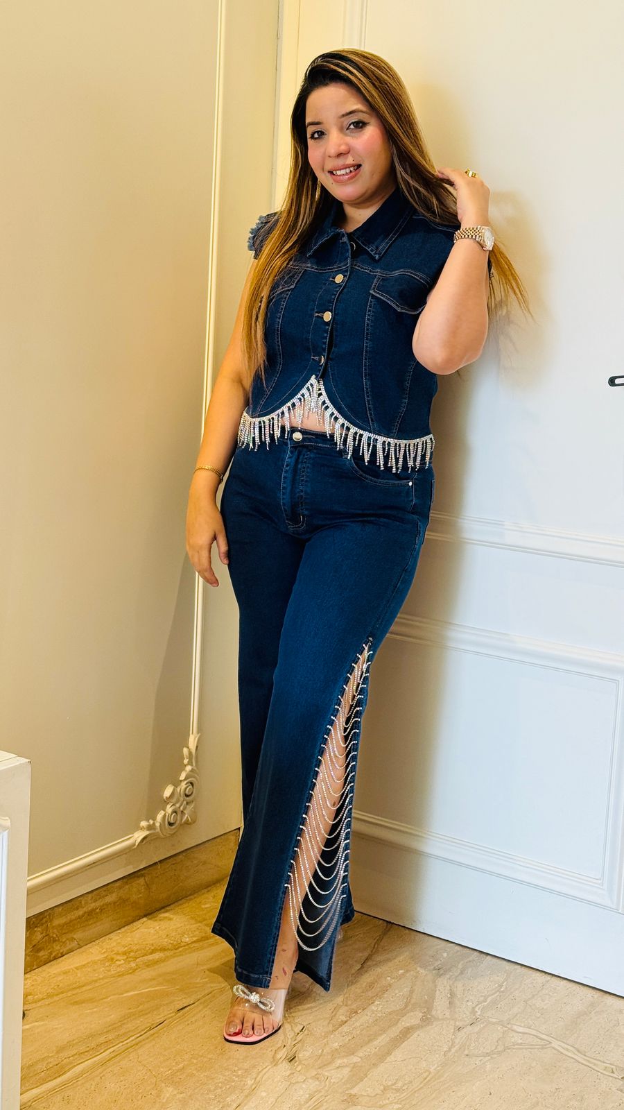 Pearl Waist Denim- Blue, Navy